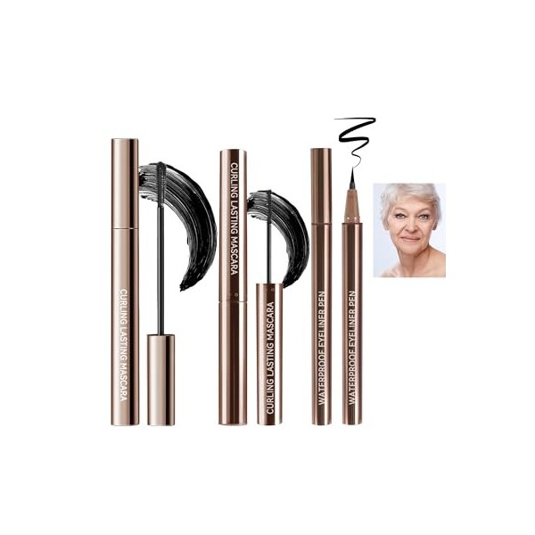 2 Mascaras & 1 Eyeliner Pour Les Femmes De Plus De 60 Ans Avec Des Cils Plus Minces, Mascara Longue Durée Allongeant Et Volum