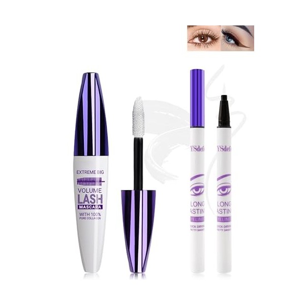 5D Rouge Fibre de Soie Mascara et Eyeliner Liquide Set,Eyeliner Liquide Waterproof Anti-salissures,Longue durée Volumizing Cu