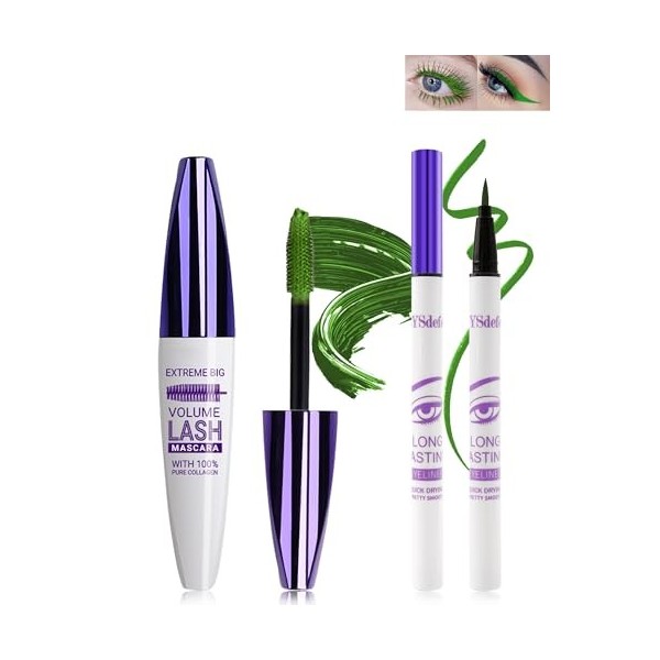 5D Rouge Fibre de Soie Mascara et Eyeliner Liquide Set,Eyeliner Liquide Waterproof Anti-salissures,Longue durée Volumizing Cu