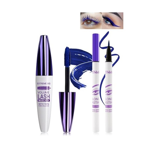 5D Rouge Fibre de Soie Mascara et Eyeliner Liquide Set,Eyeliner Liquide Waterproof Anti-salissures,Longue durée Volumizing Cu