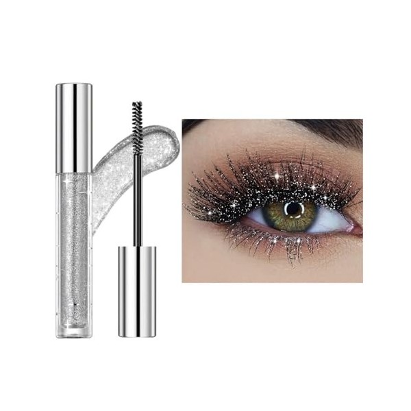 Vawolecy Mascara coloré pour les cils,Mascara coloré à paillettes de diamants,Cils recourbés brillants et durables