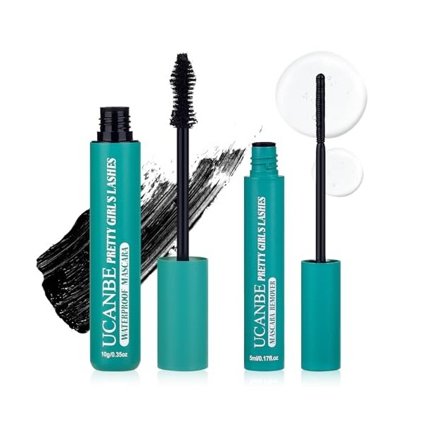 UCANBE Mascara Noir et Démaquillant, Mascara Waterproof Avec Gel Démaquillant Pour Les Yeux Sensibles, Volumateur, Allongeant