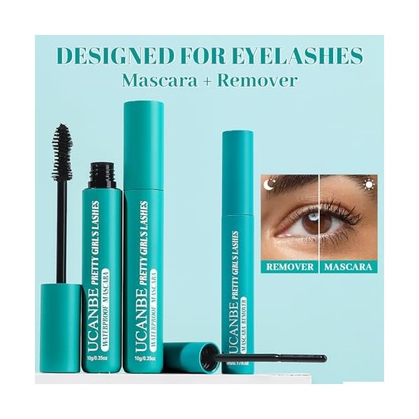 UCANBE Mascara Noir et Démaquillant, Mascara Waterproof Avec Gel Démaquillant Pour Les Yeux Sensibles, Volumateur, Allongeant