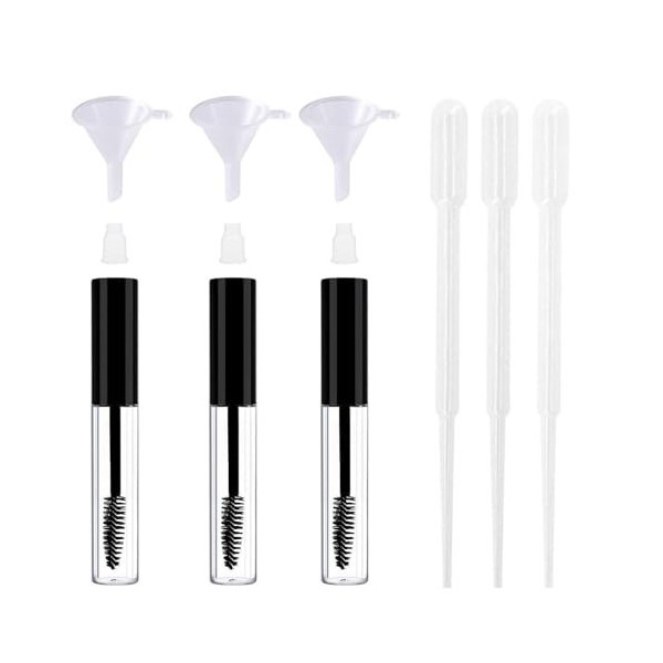 Lot de 3 tubes vides rechargeables pour mascara - Avec entonnoirs et pipettes de transfert - 10 ml