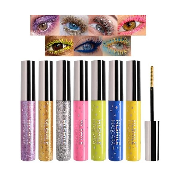 Mrettick 7 couleurs Ensemble de mascara coloré pour les cils, Rose Violet Bleu Jaune Blanc Coloré Mascara Imperméable Charman