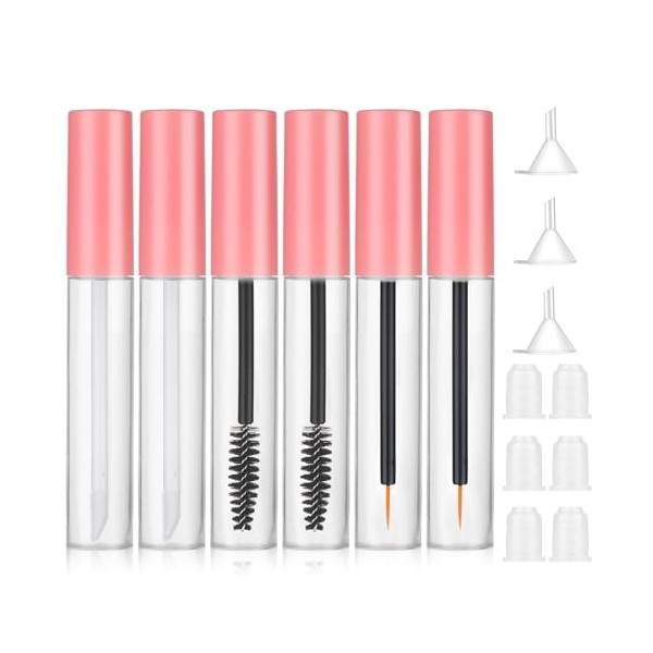 Giantree Lot de 6 tubes de mascara vides de 10 ml avec brosse et tube transparent rechargeable pour crème à cils et cosmétiqu