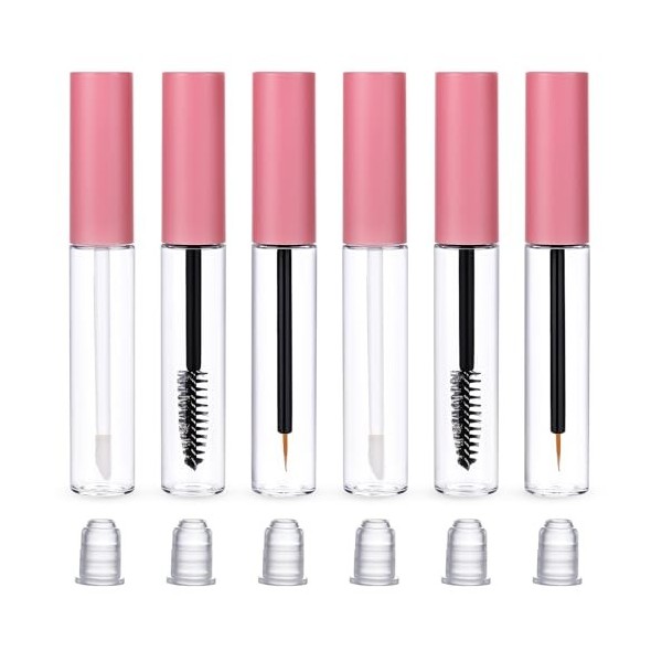 Lot de 6 tubes vides de 10 ml pour gloss à lèvres - Avec baguette, eyeliner, tube portable et rechargeable - Avec bouchons an