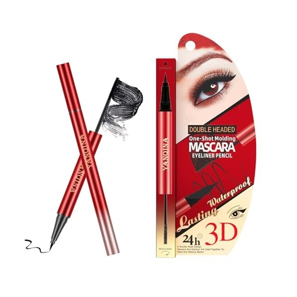 Mascara Eyeliner à Double Extrémité, Eyeliner Mascara 2 en 1, 3D Silk Fiber Mascara & Eyeliner Pen, Eyeliner Liquide, Mascara