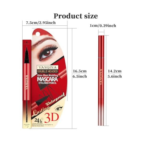 Mascara Eyeliner à Double Extrémité, Eyeliner Mascara 2 en 1, 3D Silk Fiber Mascara & Eyeliner Pen, Eyeliner Liquide, Mascara