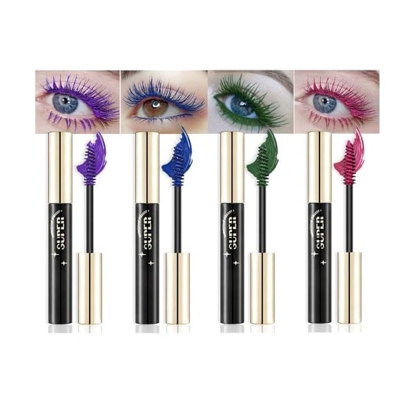 Ensembles de mascara coloré, 4 pièces mascara coloré, cils volumineux, séchage rapide, mascara volumineux charmant longue dur