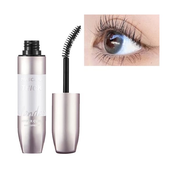 Mascara Waterproof Noir,Naturel Mascara Volume Effet,Mascara Volume Fibre de Soie 4D,Mascara 2 en 1 pour un Allongement Natur