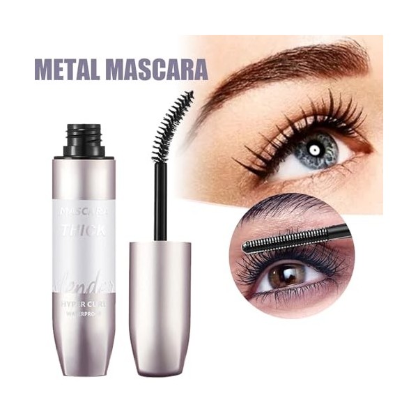 Mascara Waterproof Noir,Naturel Mascara Volume Effet,Mascara Volume Fibre de Soie 4D,Mascara 2 en 1 pour un Allongement Natur