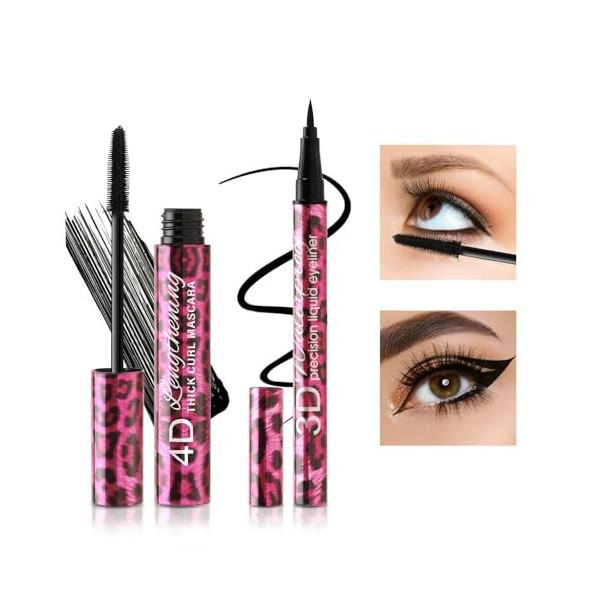 Boobeen Eyeliner Liquide et Mascara, Eyeliner Noir Waterproof Mascara Volume et Longueur, Créez un maquillage des yeux profon