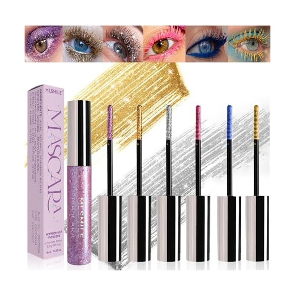 6 Couleurs De Mascara Coloré Pour Les Cils, Mascara Nacré Pailleté, Imperméable Et Sans Bavure, Mascara Volumineux De Charme,