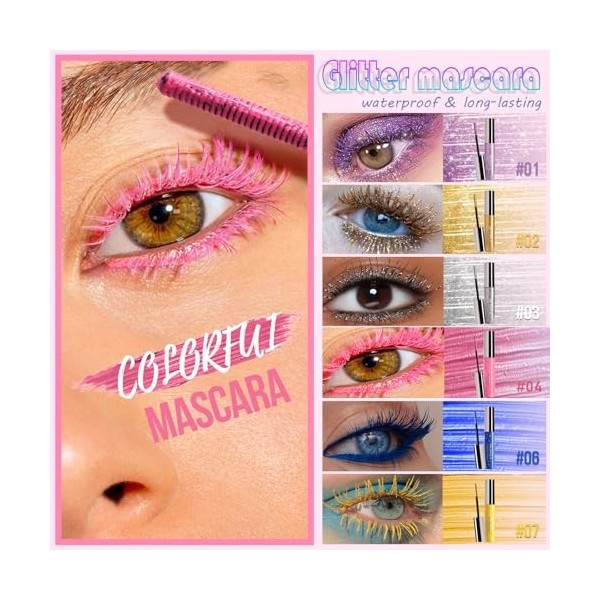 6 Couleurs De Mascara Coloré Pour Les Cils, Mascara Nacré Pailleté, Imperméable Et Sans Bavure, Mascara Volumineux De Charme,