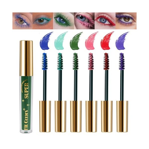 Mrettick 6 couleurs Mascara coloré Set pour cils, Violet Vert Rose Rouge Coloré Mascara Imperméable Charmant Longue Durée Vol