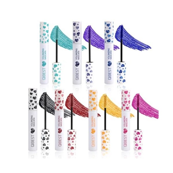 Joyeee Mascara Couleur, 7PCS Mascara Bleu Rose Vert Marron Waterproof Effet Faux Cils Volume, Long Lasting Thicky Allongement