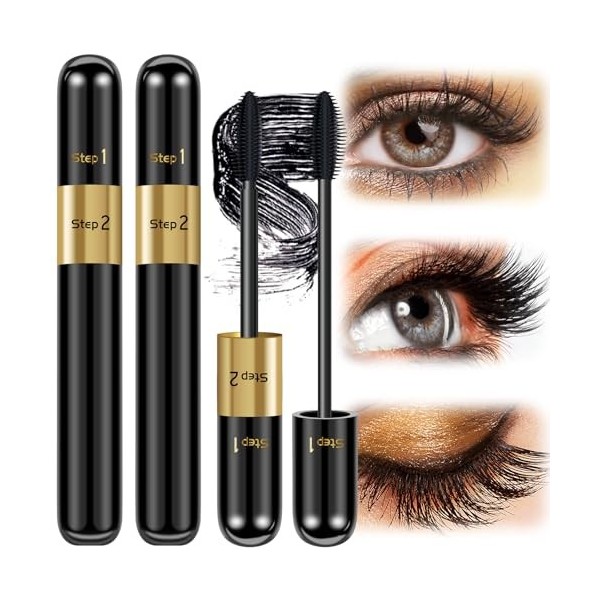 Mascara Waterproof Noir - Mascara Fibre de Soie Effet Faux Cils Extra Longs, épais et épaississant Maquillage Anti-Taches et 