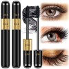 Mascara Waterproof Noir - Mascara Fibre de Soie Effet Faux Cils Extra Longs, épais et épaississant Maquillage Anti-Taches et 