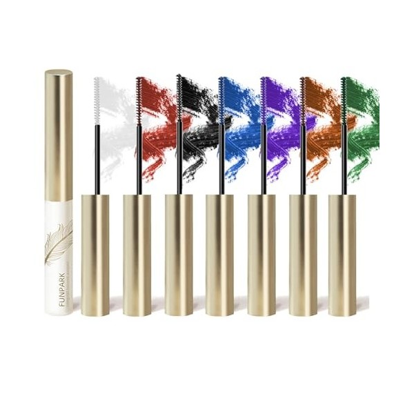 Joyeee Mascara Couleur, 7PCS Mascara Bleu Rose Vert Marron Waterproof Effet Faux Cils Volume, Long Lasting Thicky Allongement