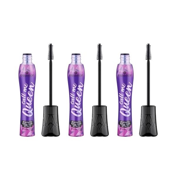 Essence Call Me Queen Lot de 3 mascaras à effet dramatique pour cils noirs végétaliens et tonifiants 3 x 11,5 ml