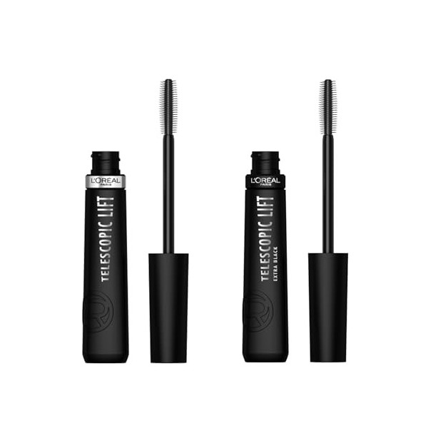 LOréal Paris - Mascara Volume et Longueur +5mm - Sans Paquet - Infusé aux Céramides - Telescopic Lift - Noir + Extra Black -