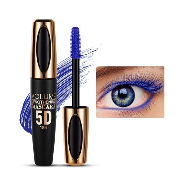 5D Silk Fiber Mascara Waterproof Long, Mascara Volume Noir Intense, Mascara volume et longueur, Convient aux Yeux Sensibles, 