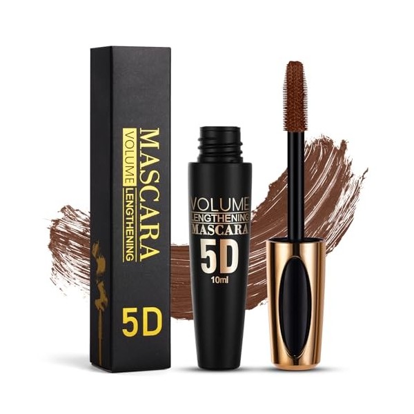 5D Silk Fiber Mascara Waterproof Long, Mascara Volume Noir Intense, Mascara volume et longueur, Convient aux Yeux Sensibles, 