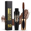 5D Silk Fiber Mascara Waterproof Long, Mascara Volume Noir Intense, Mascara volume et longueur, Convient aux Yeux Sensibles, 