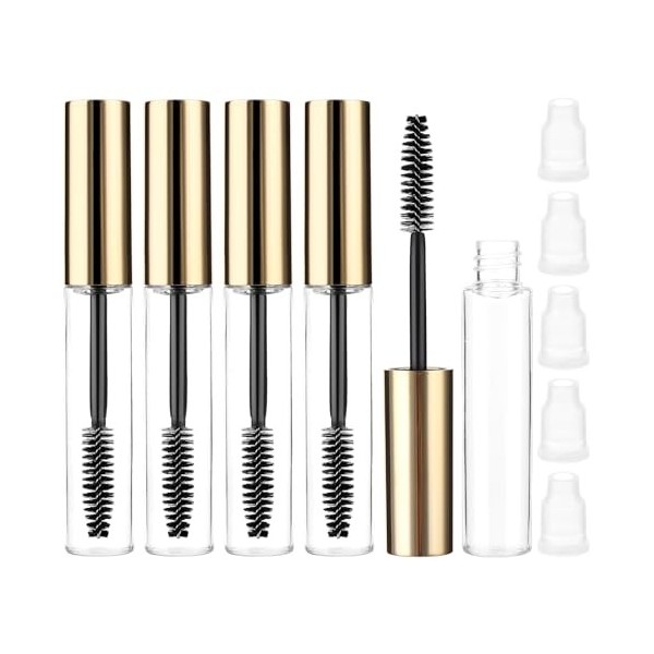 5 Pièces Tubes de Mascara Vides 10ml Bouteille de Mascara Rechargeable avec Brosse à Cils Mascara Récipient Transparent Boute