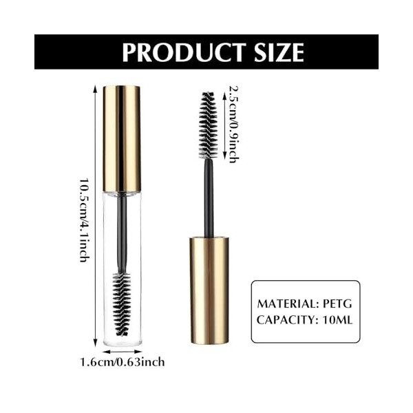 5 Pièces Tubes de Mascara Vides 10ml Bouteille de Mascara Rechargeable avec Brosse à Cils Mascara Récipient Transparent Boute