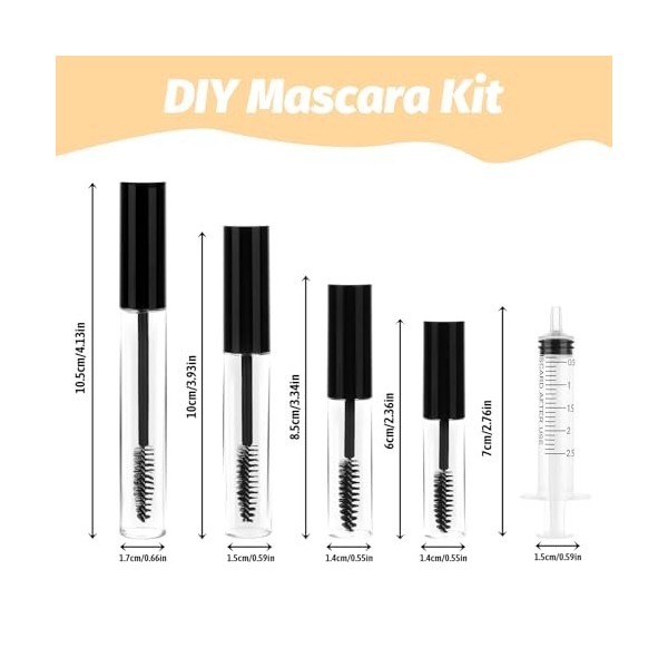 Lot de 4 tubes de mascara vides - Avec entonnoir et seringue de 2,5 ml - Baguette magique pour cils - Flacon de crème pour ci