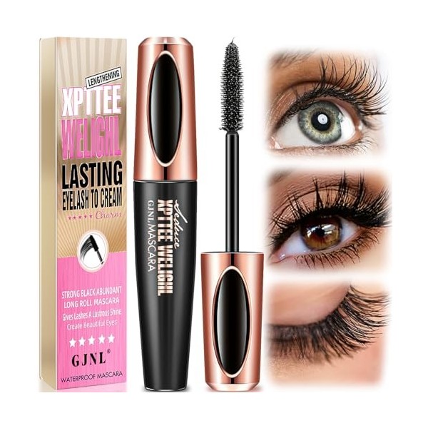 GJNL Mascara Waterproof Noir- Mascara Volume Fibre de Soie 4D Naturel Mascara Volume Effet Faux Cils Smudgeproof Waterproof M