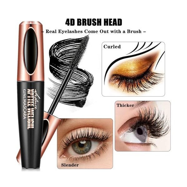 GJNL Mascara Waterproof Noir- Mascara Volume Fibre de Soie 4D Naturel Mascara Volume Effet Faux Cils Smudgeproof Waterproof M