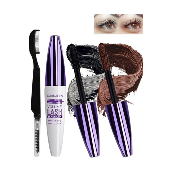 5D Silk Fiber Bleu Violet Mascara Volume et Longueur with brosse a cils, Waterproof et Longue Tenue avec une Définition Préci