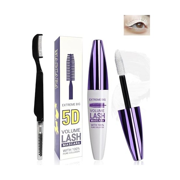 5D Silk Fiber Bleu Violet Mascara Volume et Longueur with brosse a cils, Waterproof et Longue Tenue avec une Définition Préci