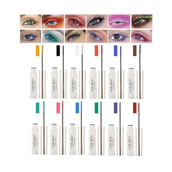 Ensemble de Mascara Couleur, 12 Couleurs Mascara Coloré, Mascara de Couleur Verts Noirs et Blancs, Voluminant, Durable, Imper