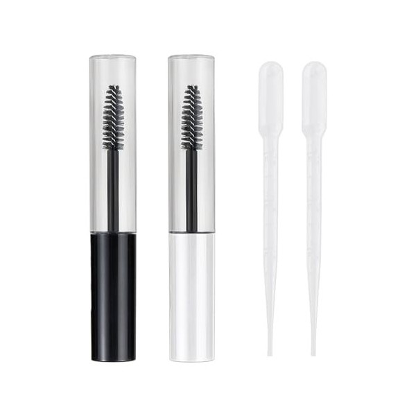 Lot de 4 tubes vides de 10 ml avec brosses à mascara, 2 compte-gouttes, tubes de mascara vides rechargeables, tubes à échanti