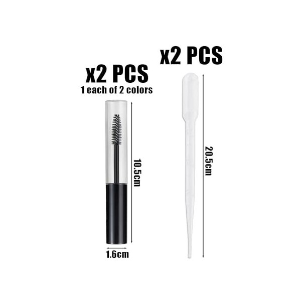 Lot de 4 tubes vides de 10 ml avec brosses à mascara, 2 compte-gouttes, tubes de mascara vides rechargeables, tubes à échanti