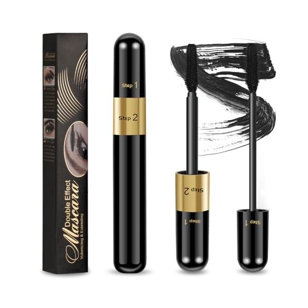 LOPHE Mascara fibre de soie 4D, 2 en 1 Mascara Noir Mascara Effet Faux Cils Imperméable,Anti-taches,Pas dagglutination Masca