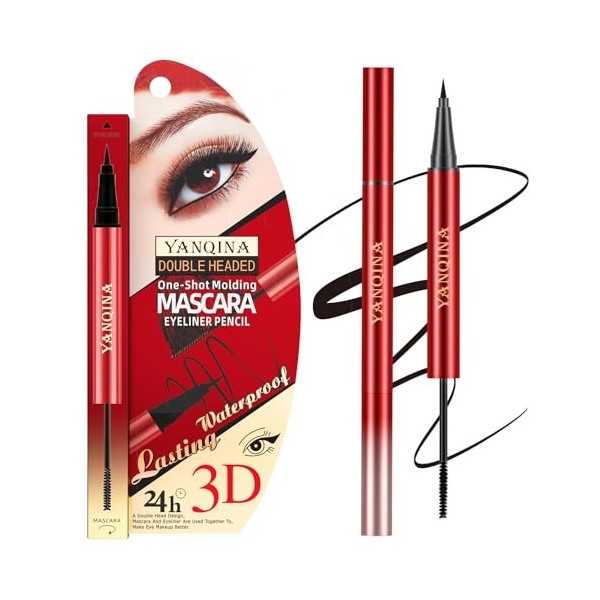 Mascara et Eyeliner Liquide,Waterproof en fibre de soie 4D Mascara Volumineux Naturel épais, Eyeliner Mascara 2 en 1 De Maqui