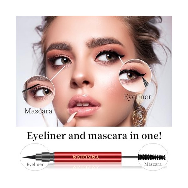 Mascara et Eyeliner Liquide,Waterproof en fibre de soie 4D Mascara Volumineux Naturel épais, Eyeliner Mascara 2 en 1 De Maqui