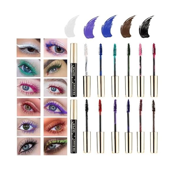 Mascara Coloré, MKNZOME 14 Couleurs Mascara Waterproof Mascara Couleur Bleu Violet Rose Longue Tenue Mascara Fibre de Soie 4d