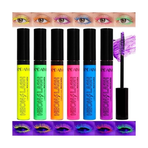 6 Pcs Coloré Fluorescent Mascaras Maquillage, Volumateur Et Allongement Mascara pour Cils, Imperméable à l’eau, Durable, Char