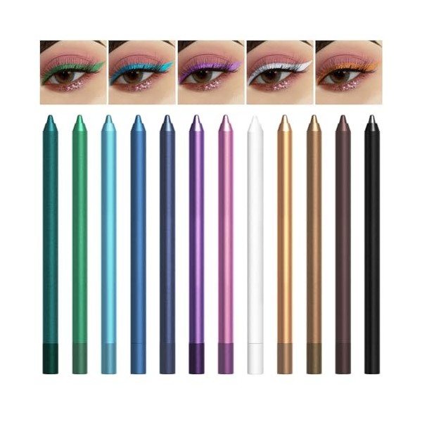 12 Couleurs Eyeliner Colorés, Imperméable Longue Durée Séchage Rapide Lisse Sans Taches Stylo Eyeliner Coloré Ensemble Crayon