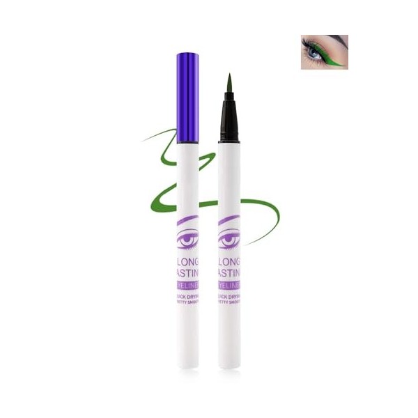 Eye Liner Vert Waterproof, Mat Soyeux Crayon Yeux Liquide Résistant aux Bavures, Très Pigmenté Eyeliner Coloré Longue Durée, 