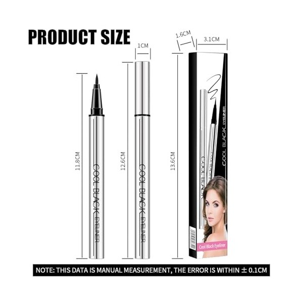 Eyeliner noir,Eyeliner Waterproof,Eyeliner Liquide,Eyeliner précis et durable,Pointe Précision,Tenue 24H,Waterproof,teinture 