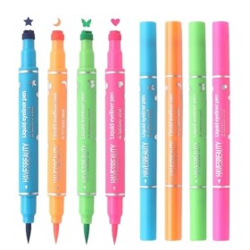 Tampon Eye-Liner,Stylos Eye-Liner Liquides, Stylo crayon eye-liner imperméable à double tête 4 couleurs, Tampon eye-liner lon