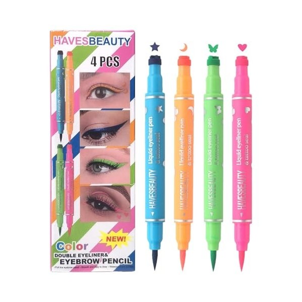 Crayon Eye-Liner Stamp,Tampon Eye-Liner Stylo eye-liner de beauté à tampon liquide 4 couleurs à double tête Longwear | Outil 