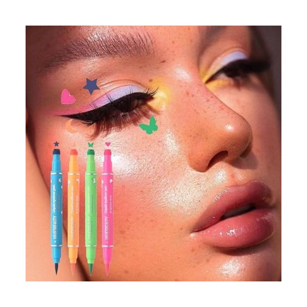 Crayon Eye-Liner Stamp,Tampon Eye-Liner Stylo eye-liner de beauté à tampon liquide 4 couleurs à double tête Longwear | Outil 